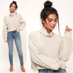 nwot // free people bk waffle knit thermal mock neck top
